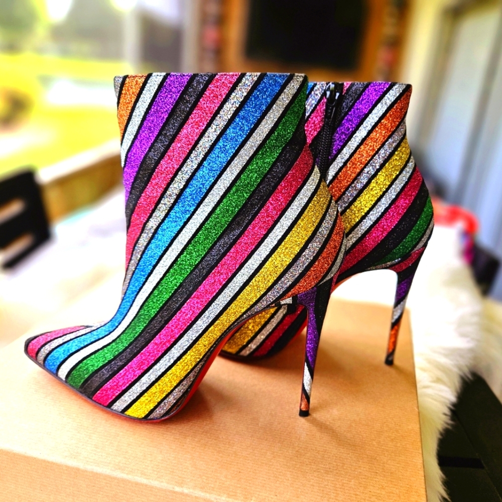 Christian Louboutin So Kate Booty 100 suede stripyglitter ankle boots